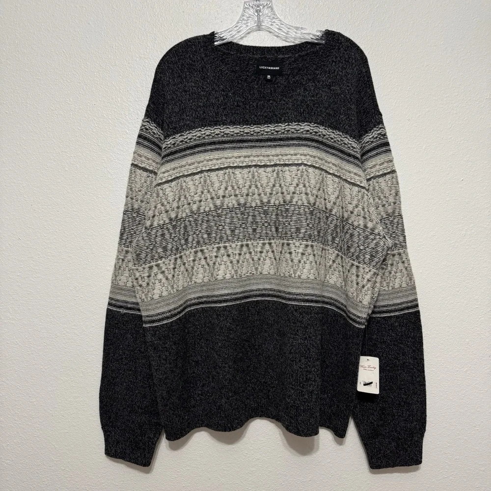 Lucky Brand Intarsia Men's Crew‎ Neck Sweater 2XL Nylon Wool Alpaca